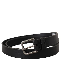 Black Calf Leather Logo Engraved Metal Buckle Belt