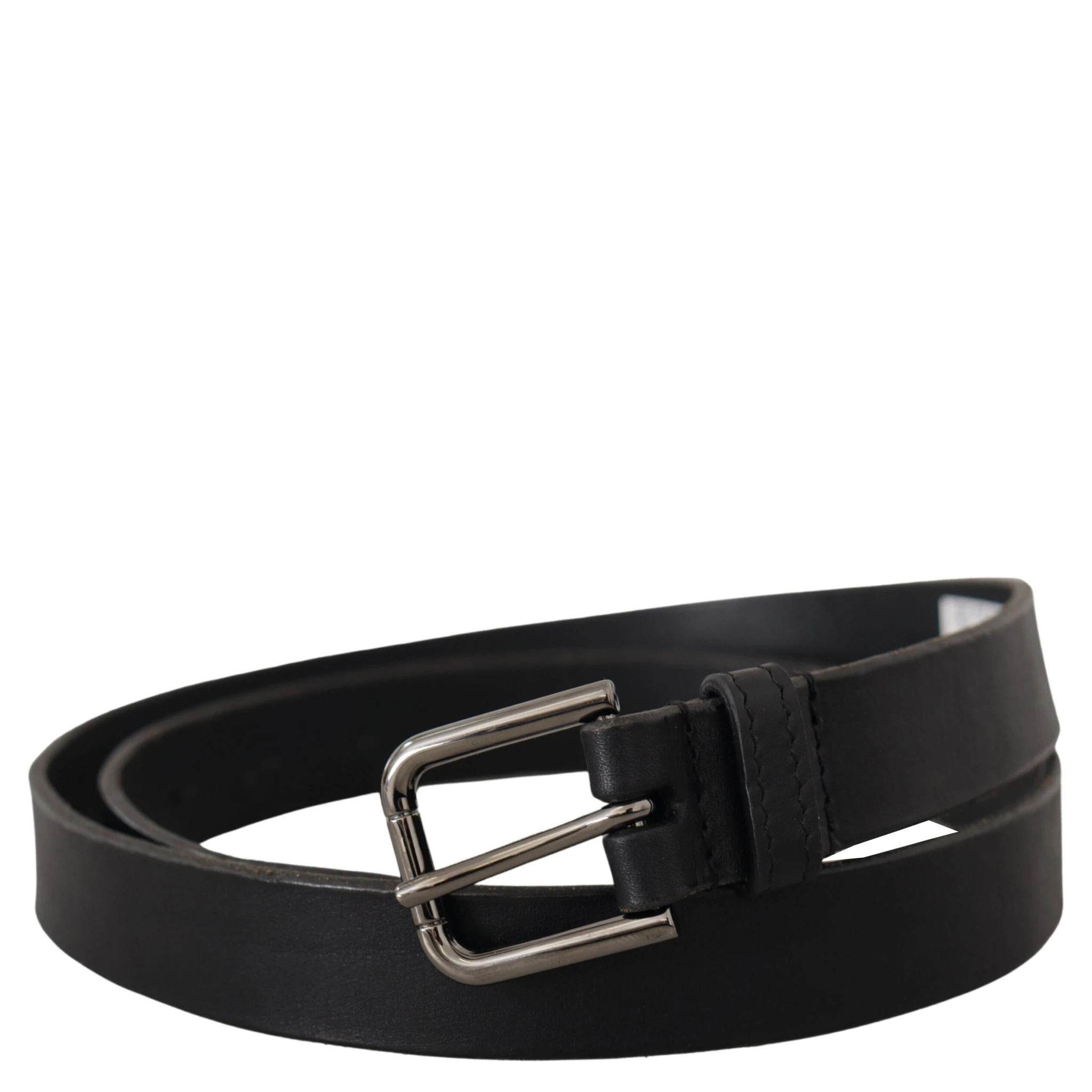 Black Calf Leather Logo Engraved Metal Buckle Belt