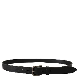 Black Calf Leather Logo Engraved Metal Buckle Belt