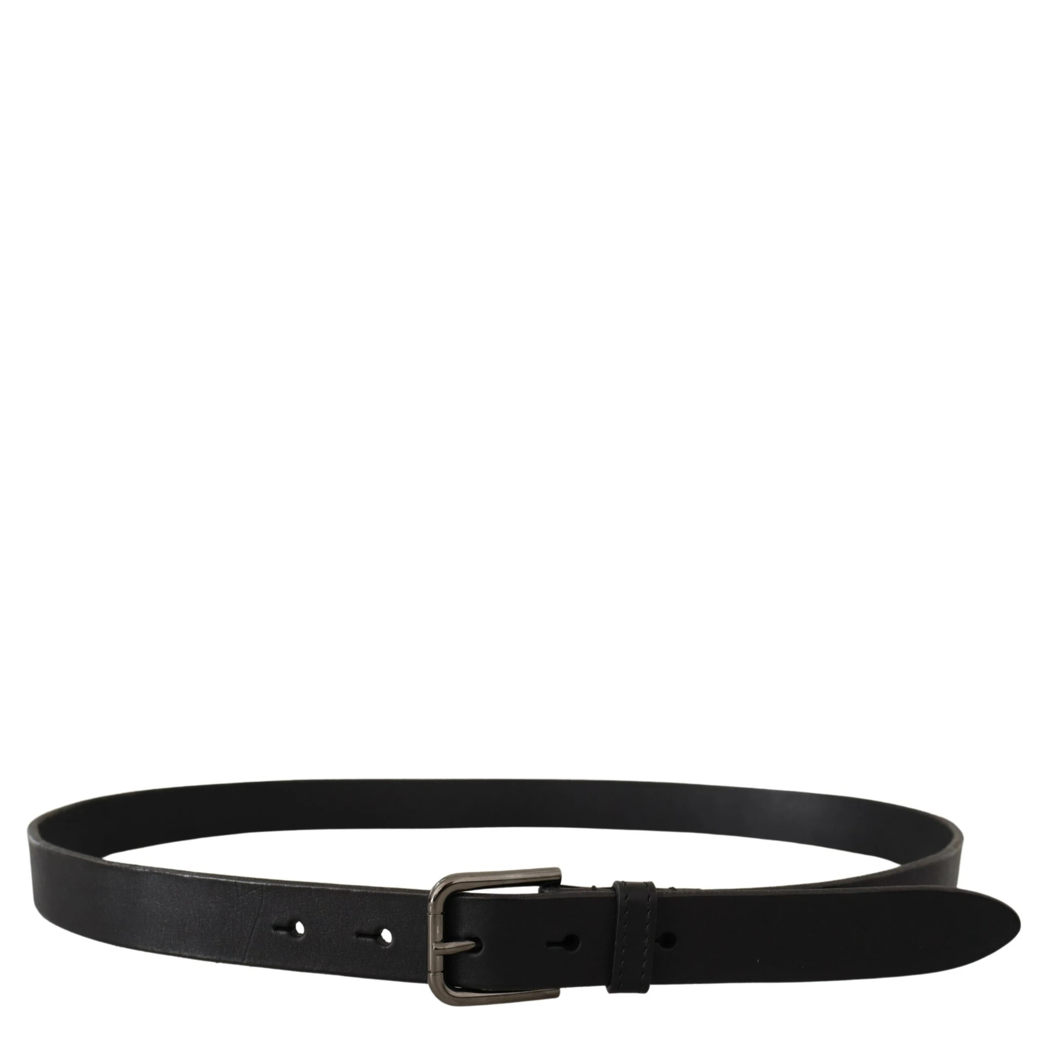 Black Calf Leather Logo Engraved Metal Buckle Belt