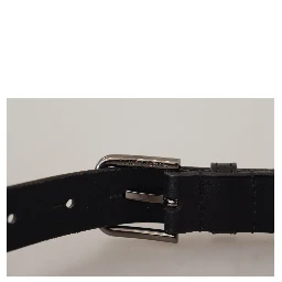 Black Calf Leather Logo Engraved Metal Buckle Belt