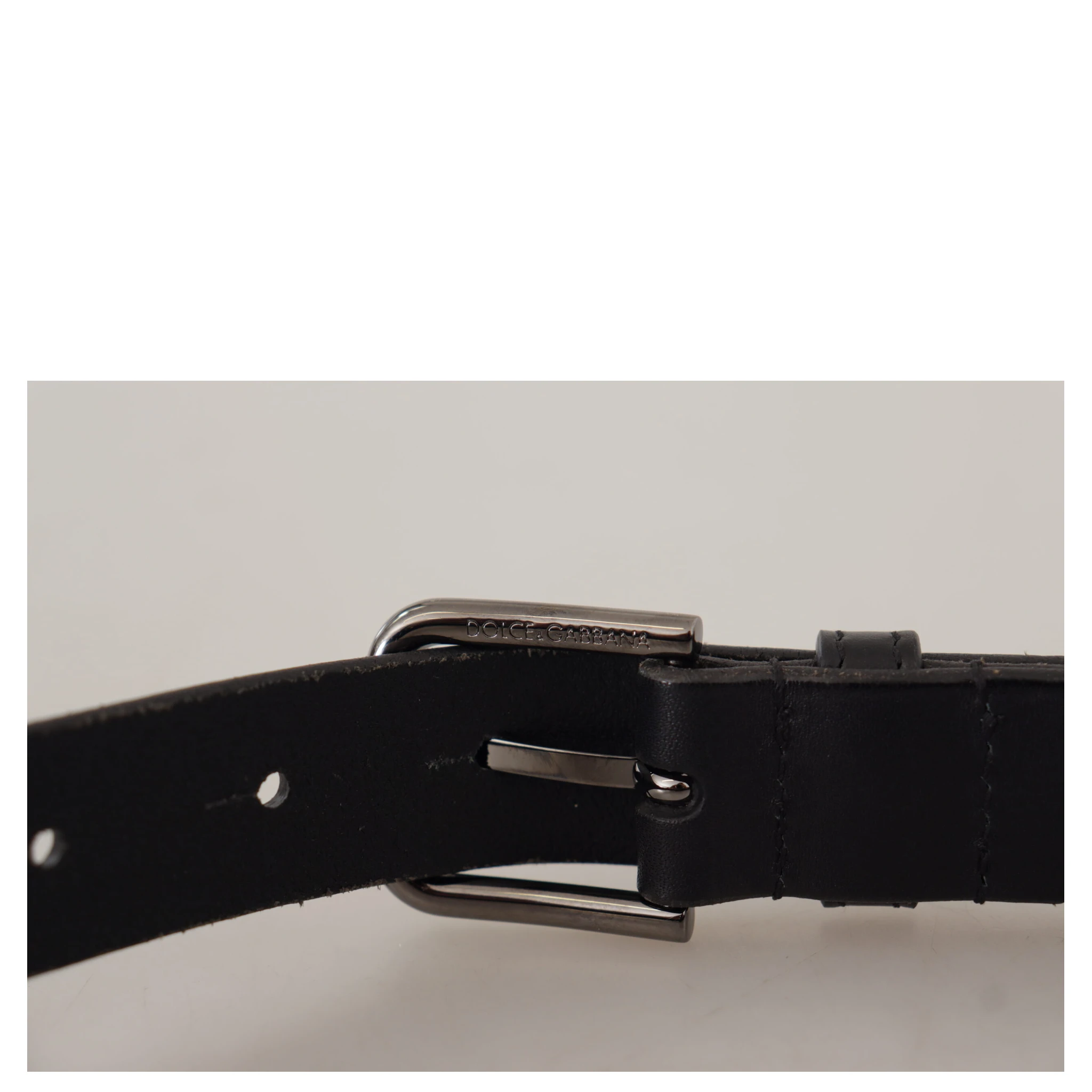 Black Calf Leather Logo Engraved Metal Buckle Belt
