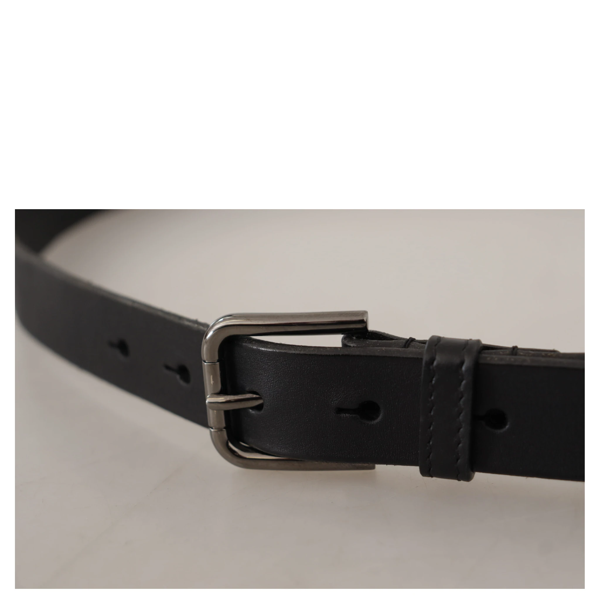Black Calf Leather Logo Engraved Metal Buckle Belt