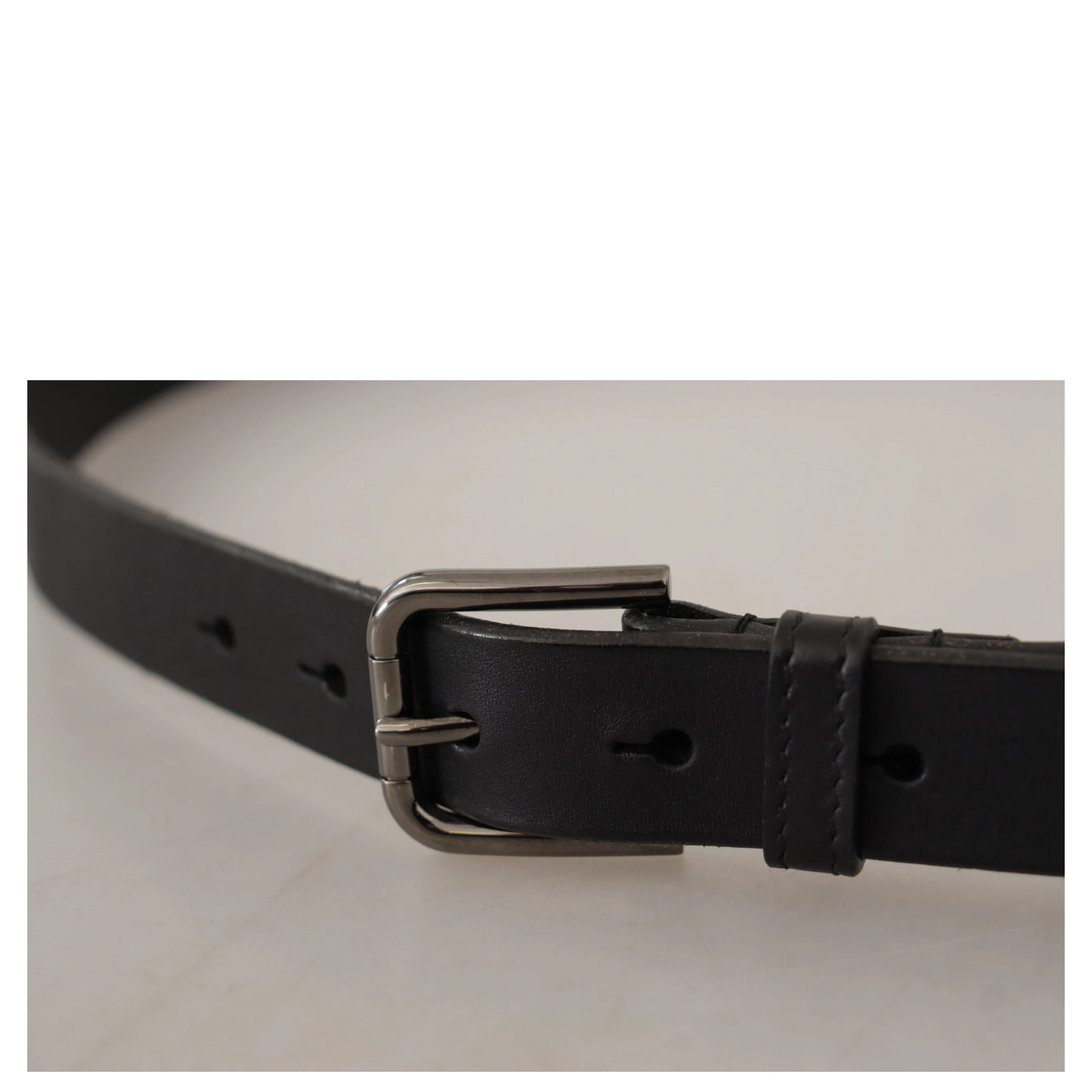 Black Calf Leather Logo Engraved Metal Buckle Belt