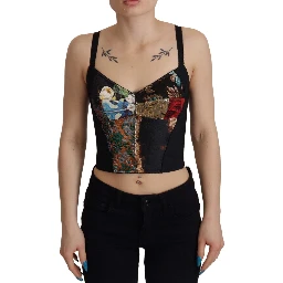 Black Patchwork Sicily Blouse Corset Cropped Top