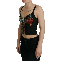 Black Patchwork Sicily Blouse Corset Cropped Top