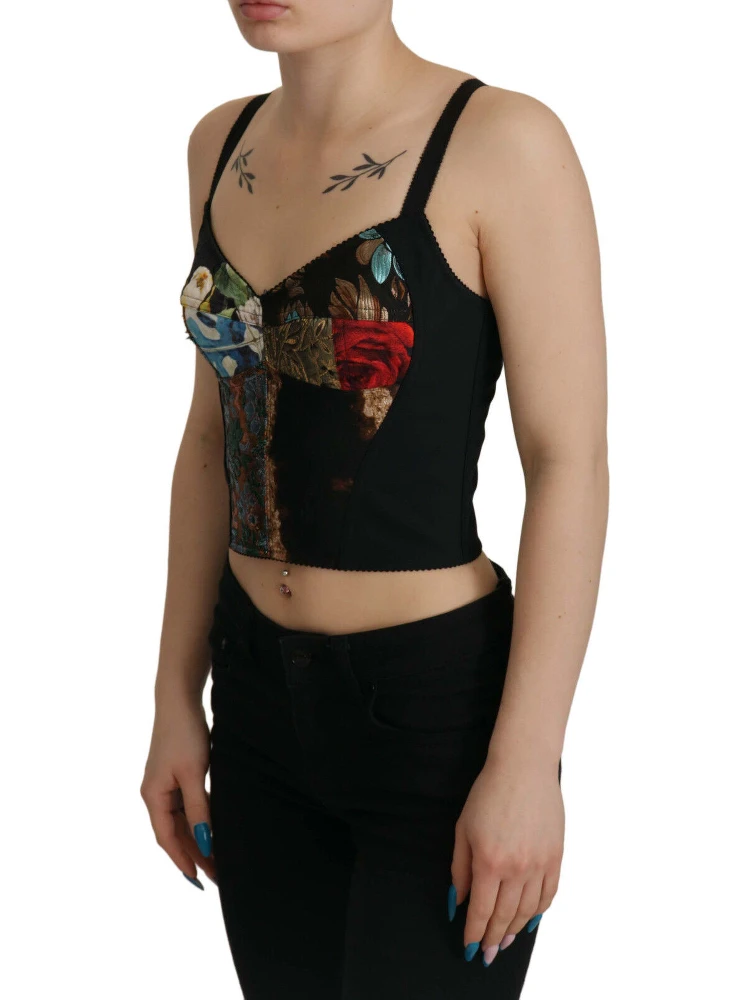 Black Patchwork Sicily Blouse Corset Cropped Top alternative