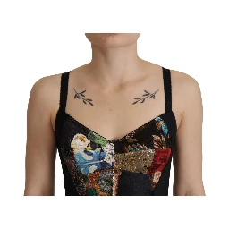 Black Patchwork Sicily Blouse Corset Cropped Top