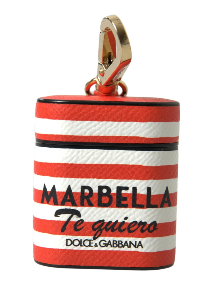 Orange Stripe Dauphine Leather Logo Strap Airpod Case