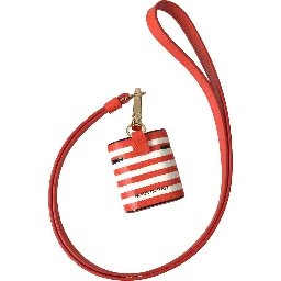 Orange Stripe Dauphine Leather Logo Strap Airpod Case