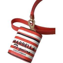 Orange Stripe Dauphine Leather Logo Strap Airpod Case