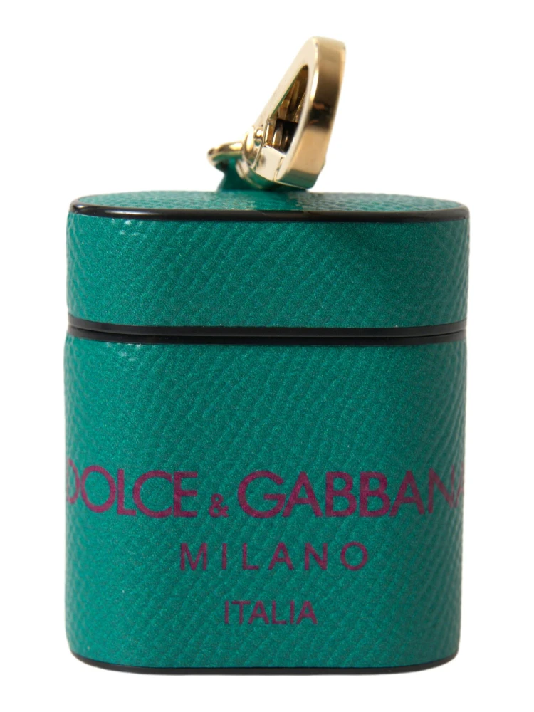 Green Maroon Calf Leather Logo Print Strap Airpods Case