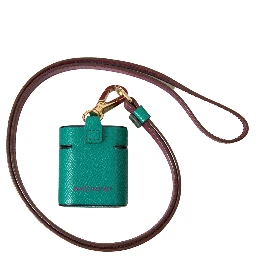 Green Maroon Calf Leather Logo Print Strap Airpods Case