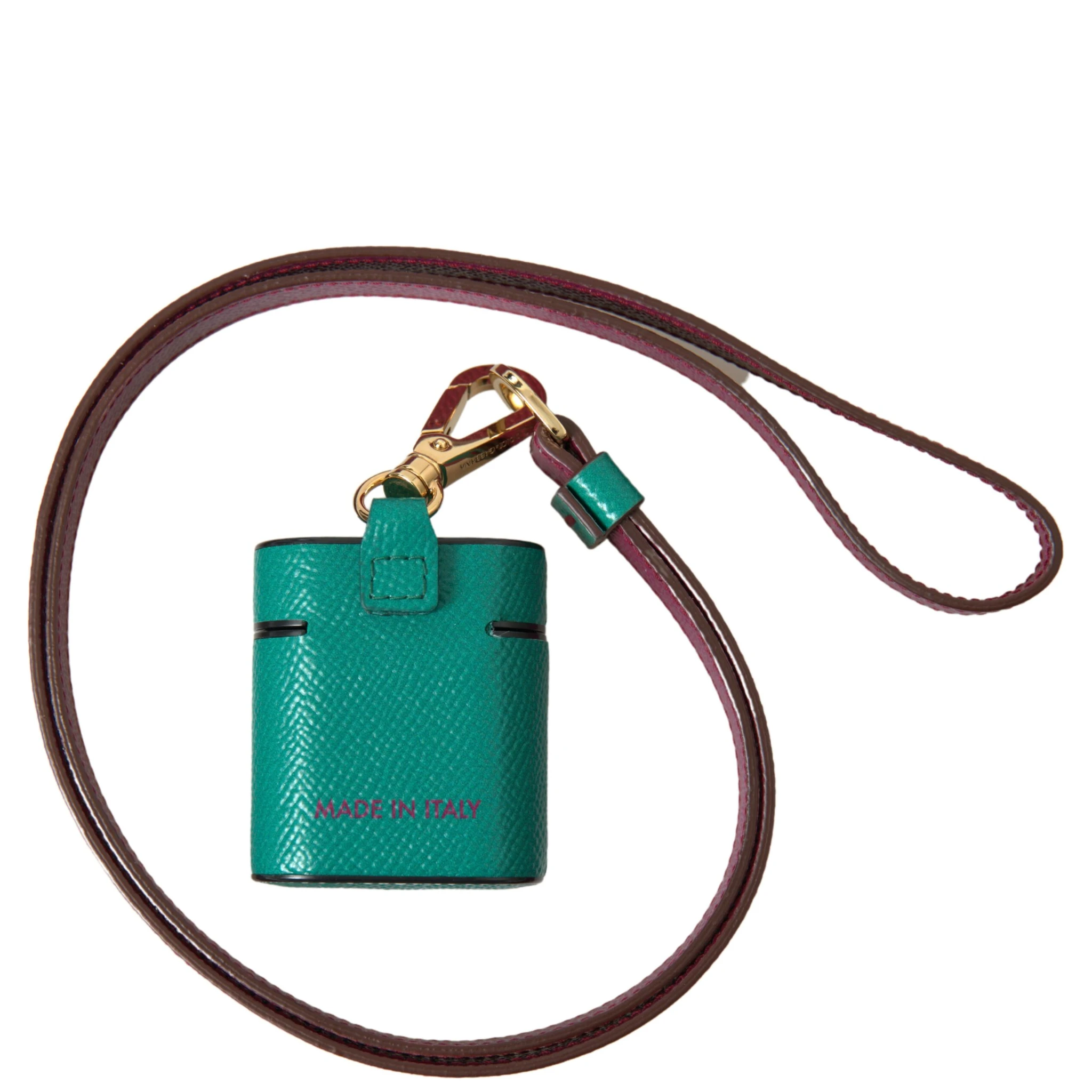 Green Maroon Calf Leather Logo Print Strap Airpods Case