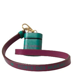 Green Maroon Calf Leather Logo Print Strap Airpods Case