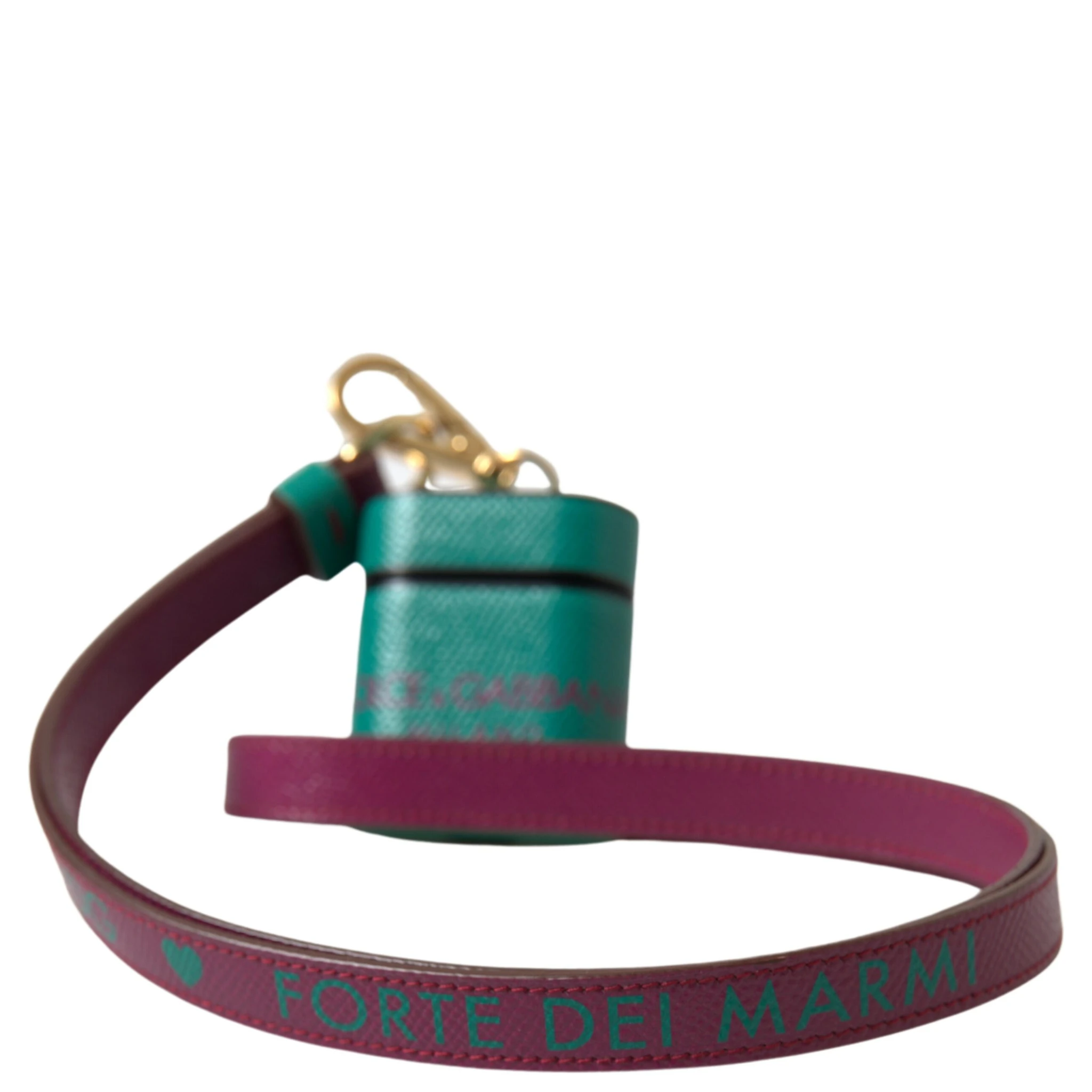 Green Maroon Calf Leather Logo Print Strap Airpods Case