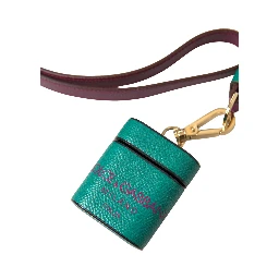 Green Maroon Calf Leather Logo Print Strap Airpods Case