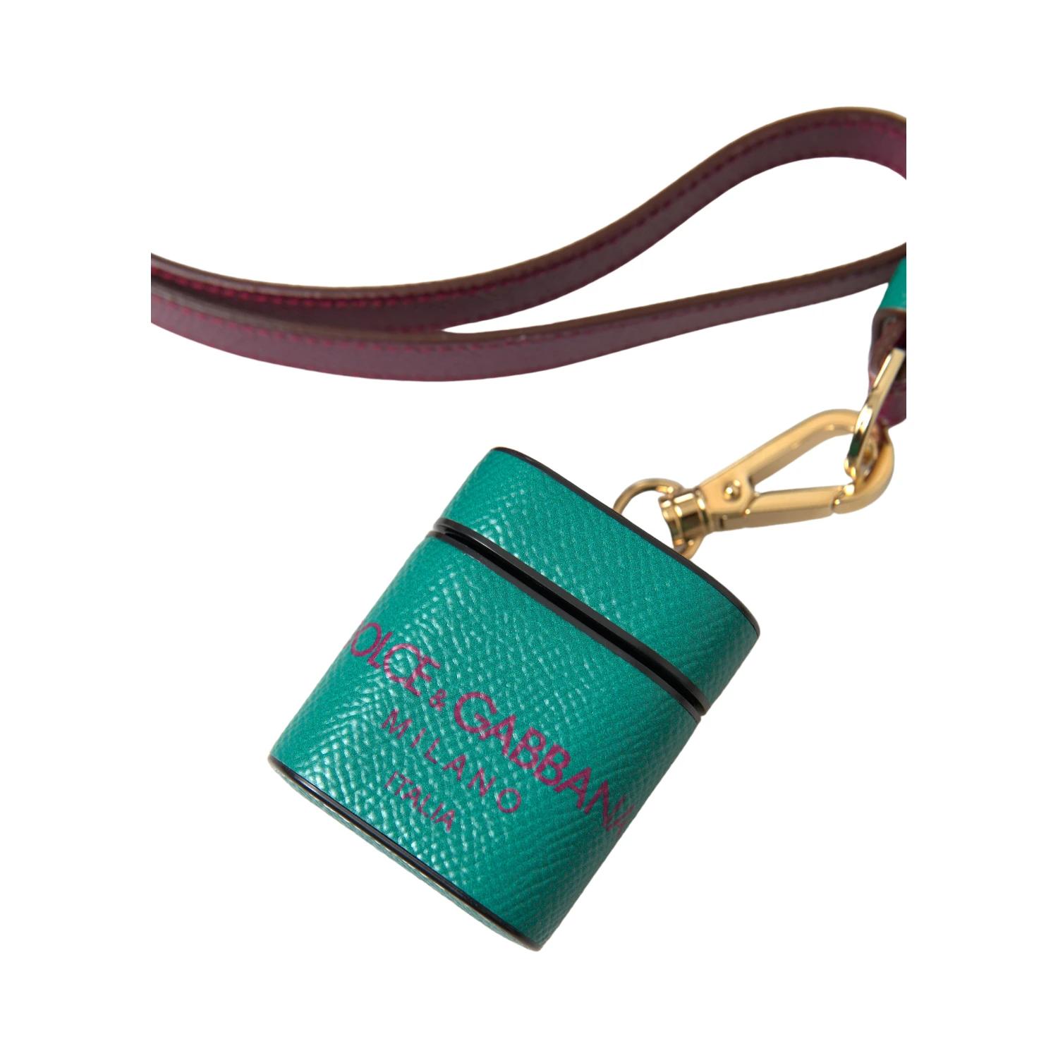 Green Maroon Calf Leather Logo Print Strap Airpods Case