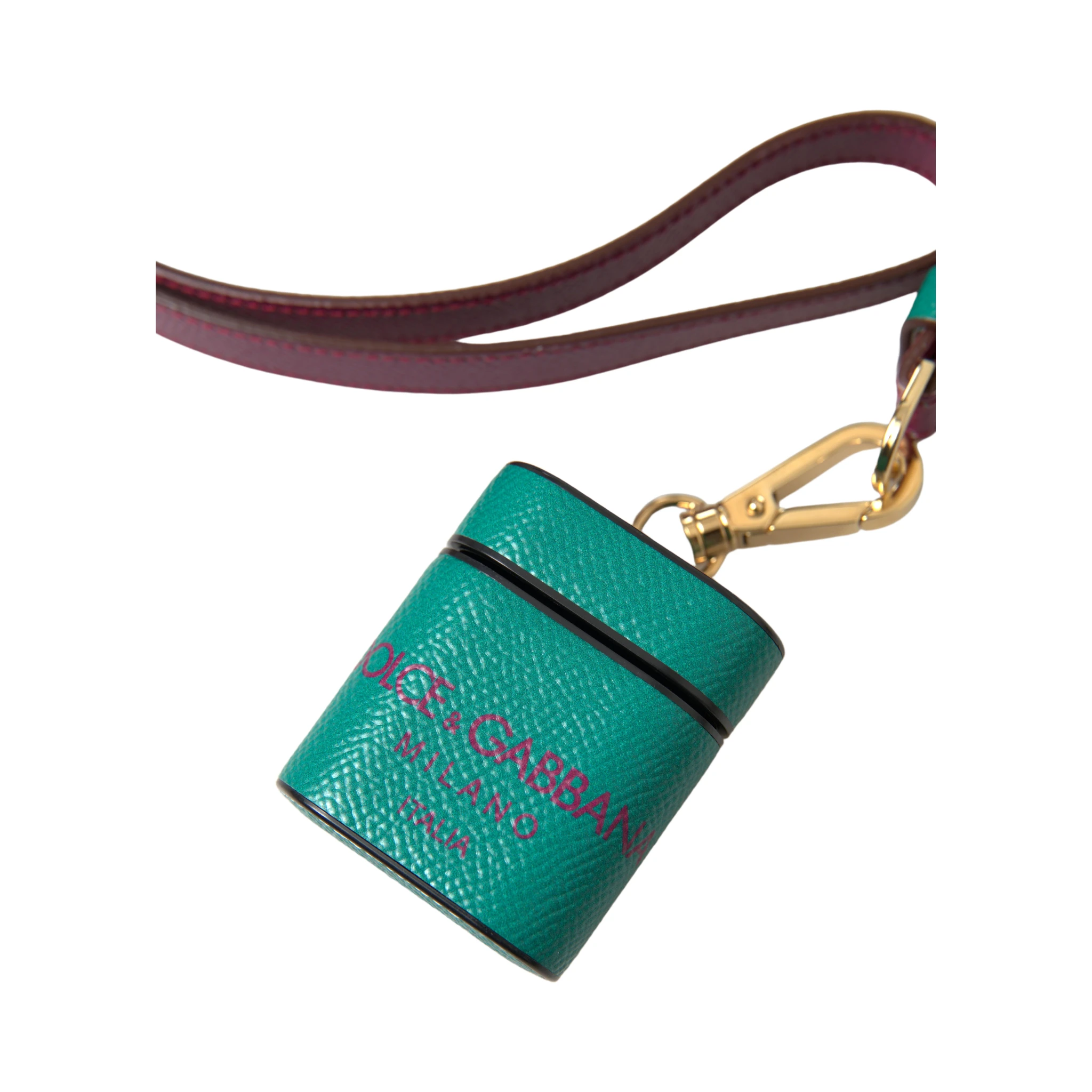 Green Maroon Calf Leather Logo Print Strap Airpods Case