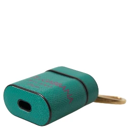 Green Maroon Calf Leather Logo Print Strap Airpods Case