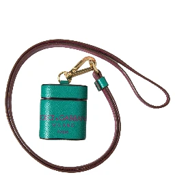 Green Maroon Calf Leather Logo Print Strap Airpods Case
