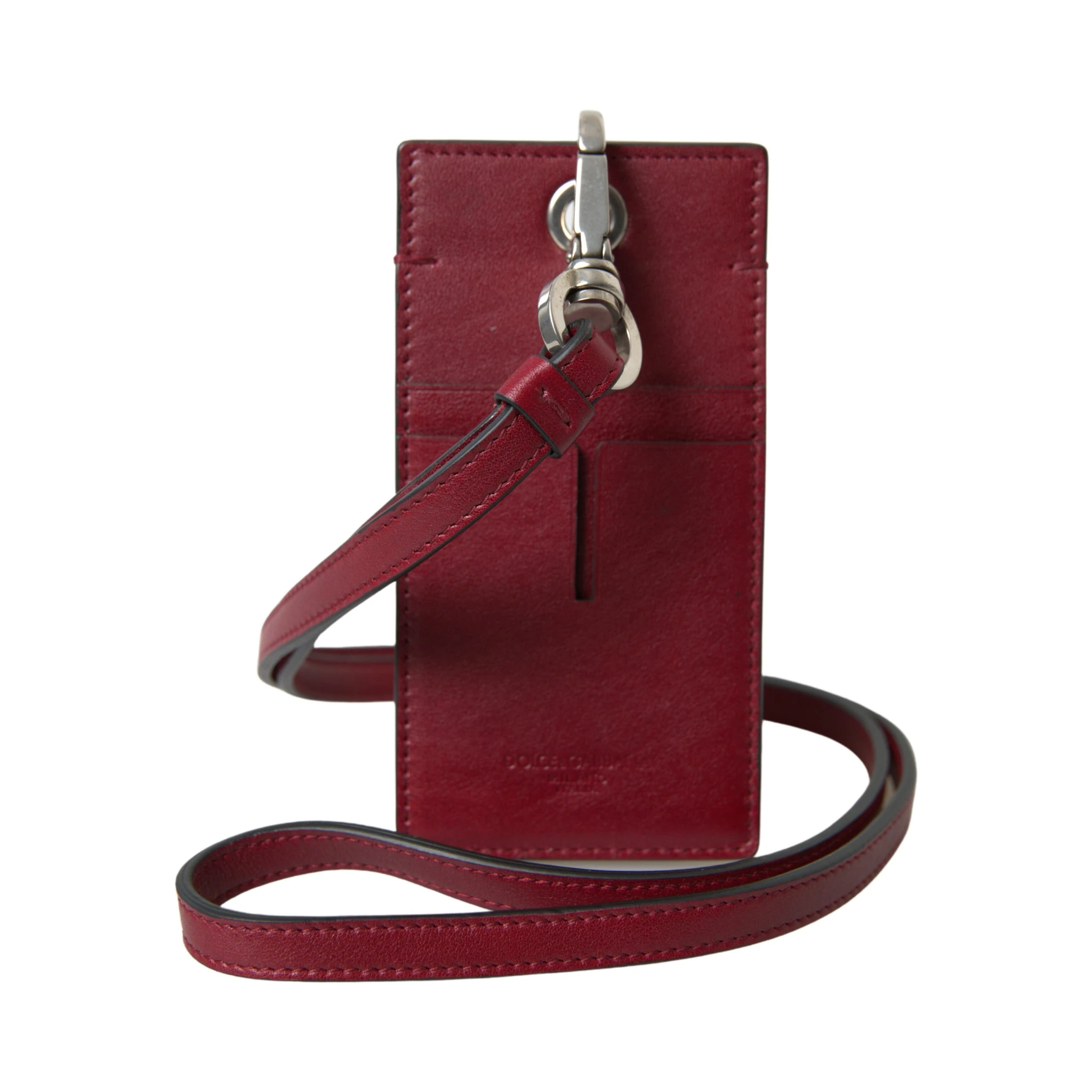 Red Leather Lanyard Logo Slim Card Holder Men Wallet