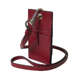 Red Leather Lanyard Logo Slim Card Holder Men Wallet