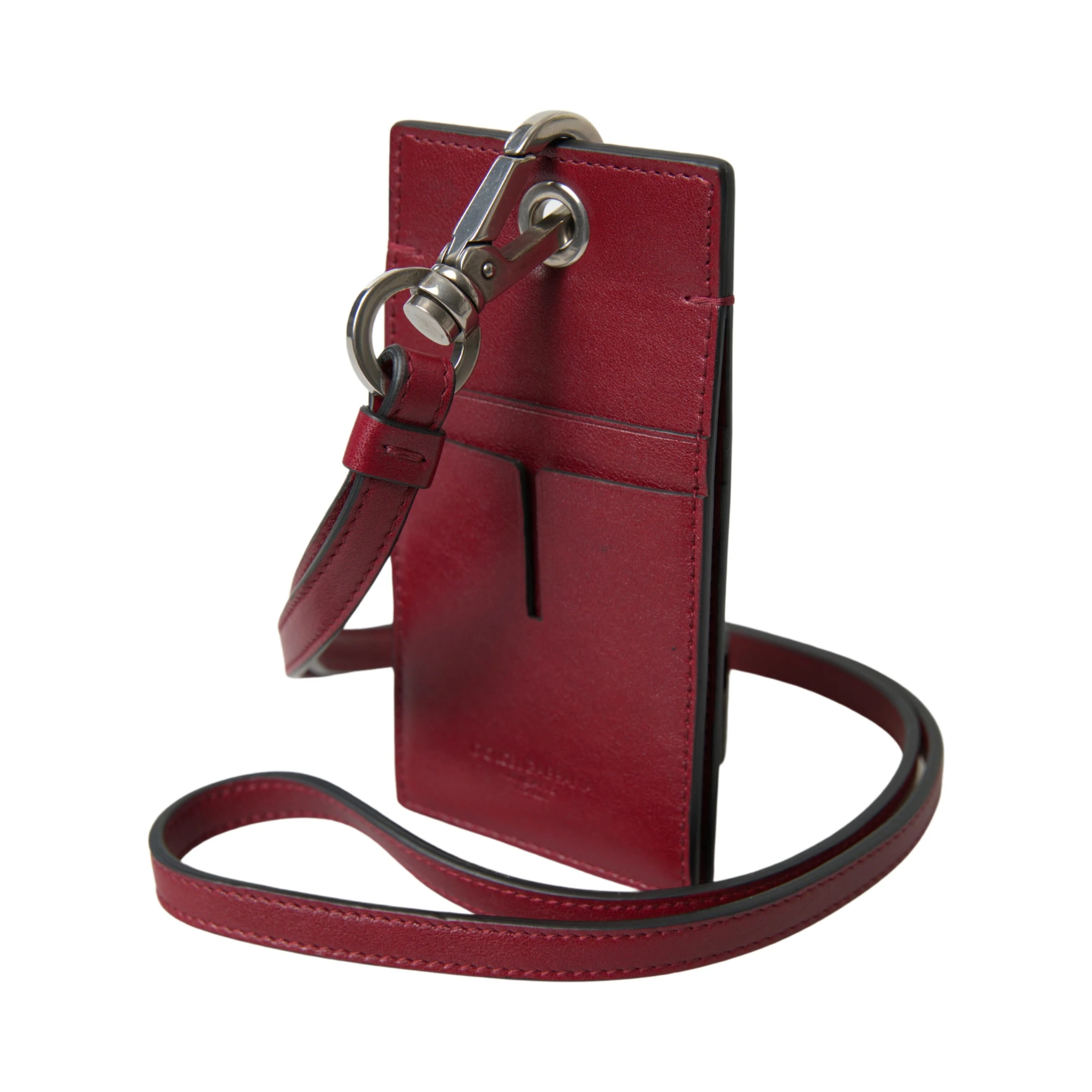Red Leather Lanyard Logo Slim Card Holder Men Wallet