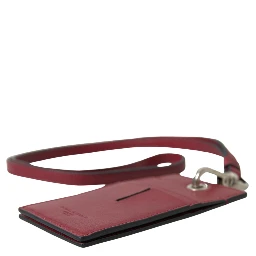 Red Leather Lanyard Logo Slim Card Holder Men Wallet