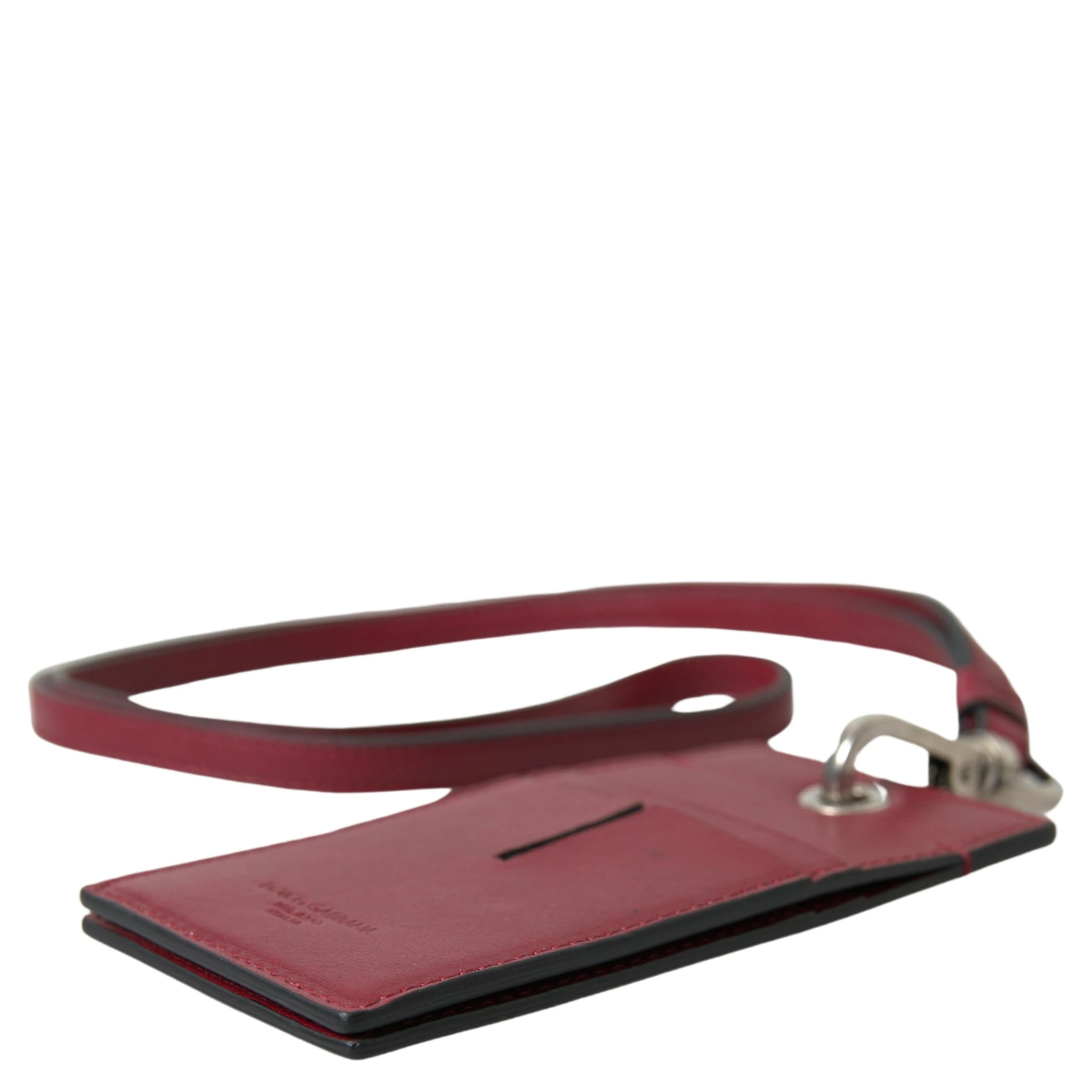Red Leather Lanyard Logo Slim Card Holder Men Wallet