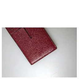 Red Leather Lanyard Logo Slim Card Holder Men Wallet