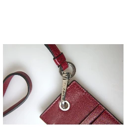 Red Leather Lanyard Logo Slim Card Holder Men Wallet