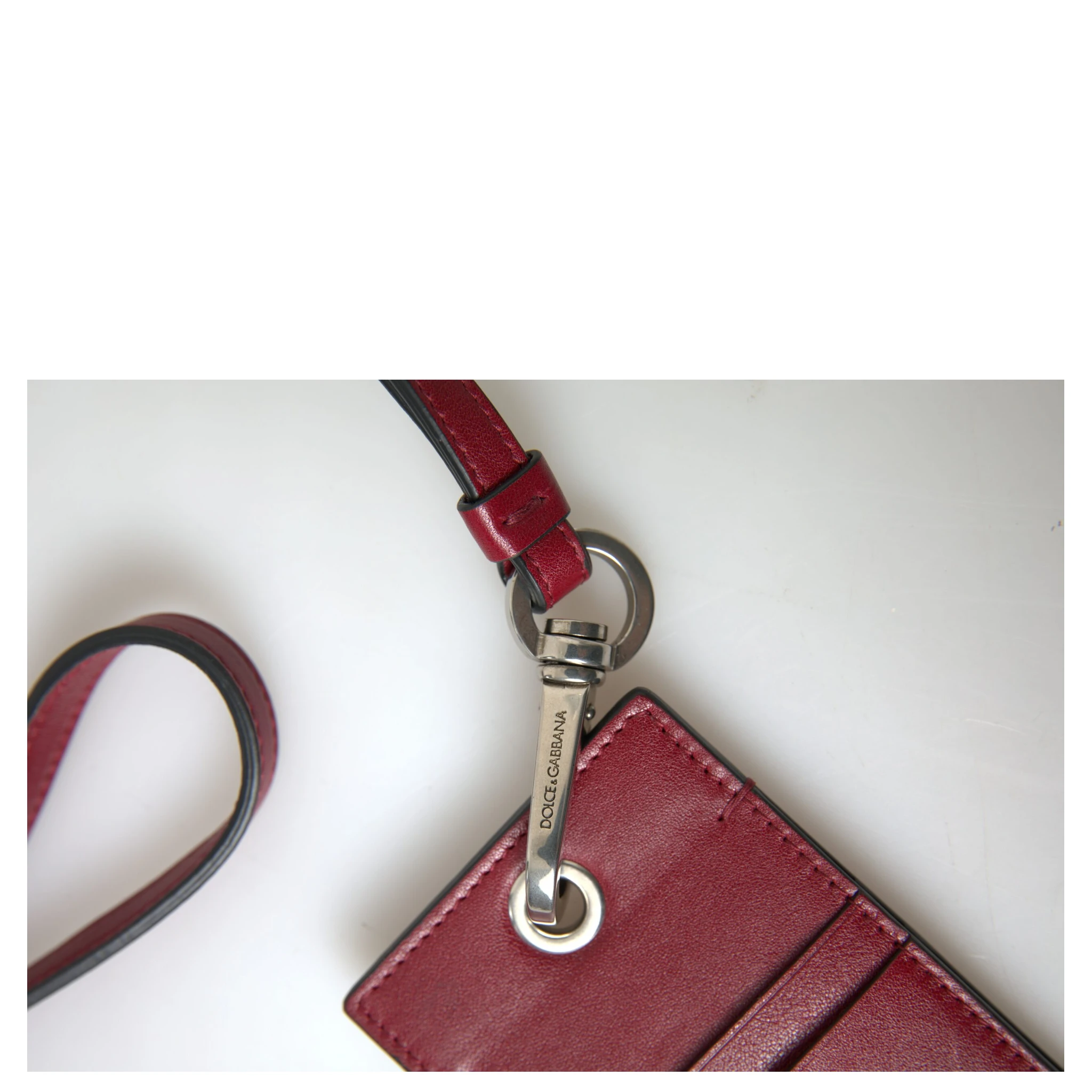 Red Leather Lanyard Logo Slim Card Holder Men Wallet