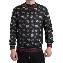 Black Ring Print Silk Crewneck Sweater