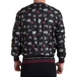 Black Ring Print Silk Crewneck Sweater