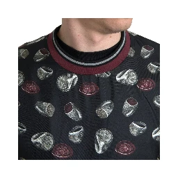 Black Ring Print Silk Crewneck Sweater
