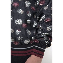 Black Ring Print Silk Crewneck Sweater