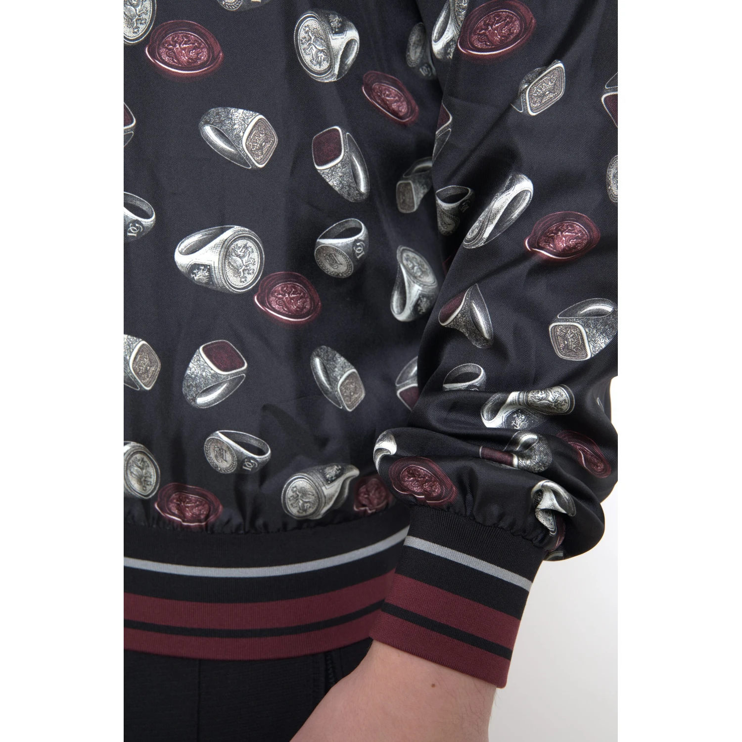 Black Ring Print Silk Crewneck Sweater