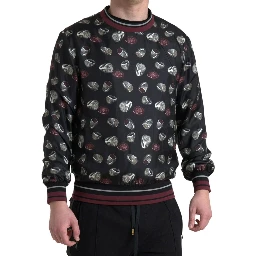 Black Ring Print Silk Crewneck Sweater