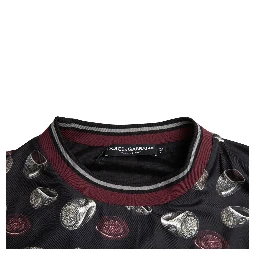 Black Ring Print Silk Crewneck Sweater