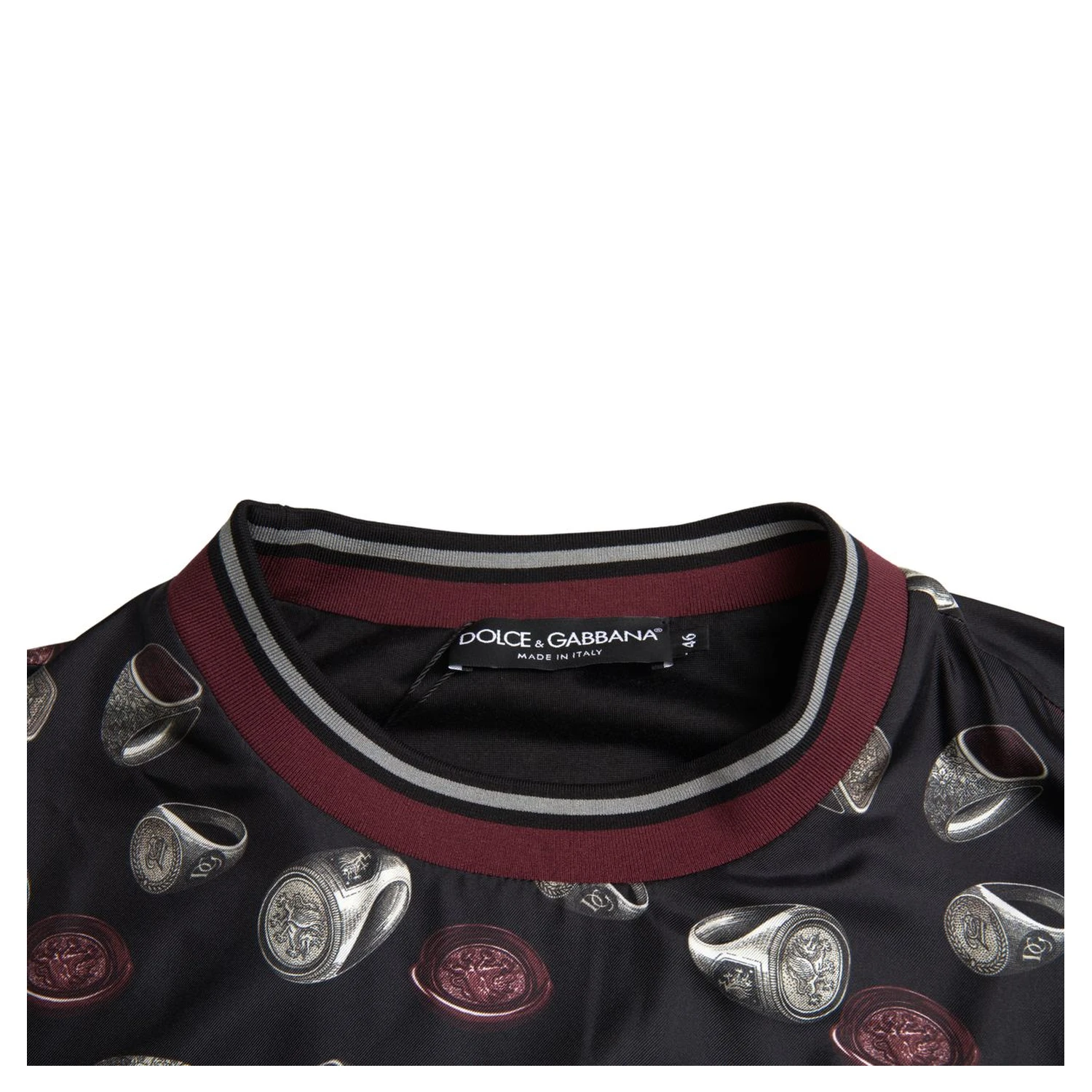 Black Ring Print Silk Crewneck Sweater