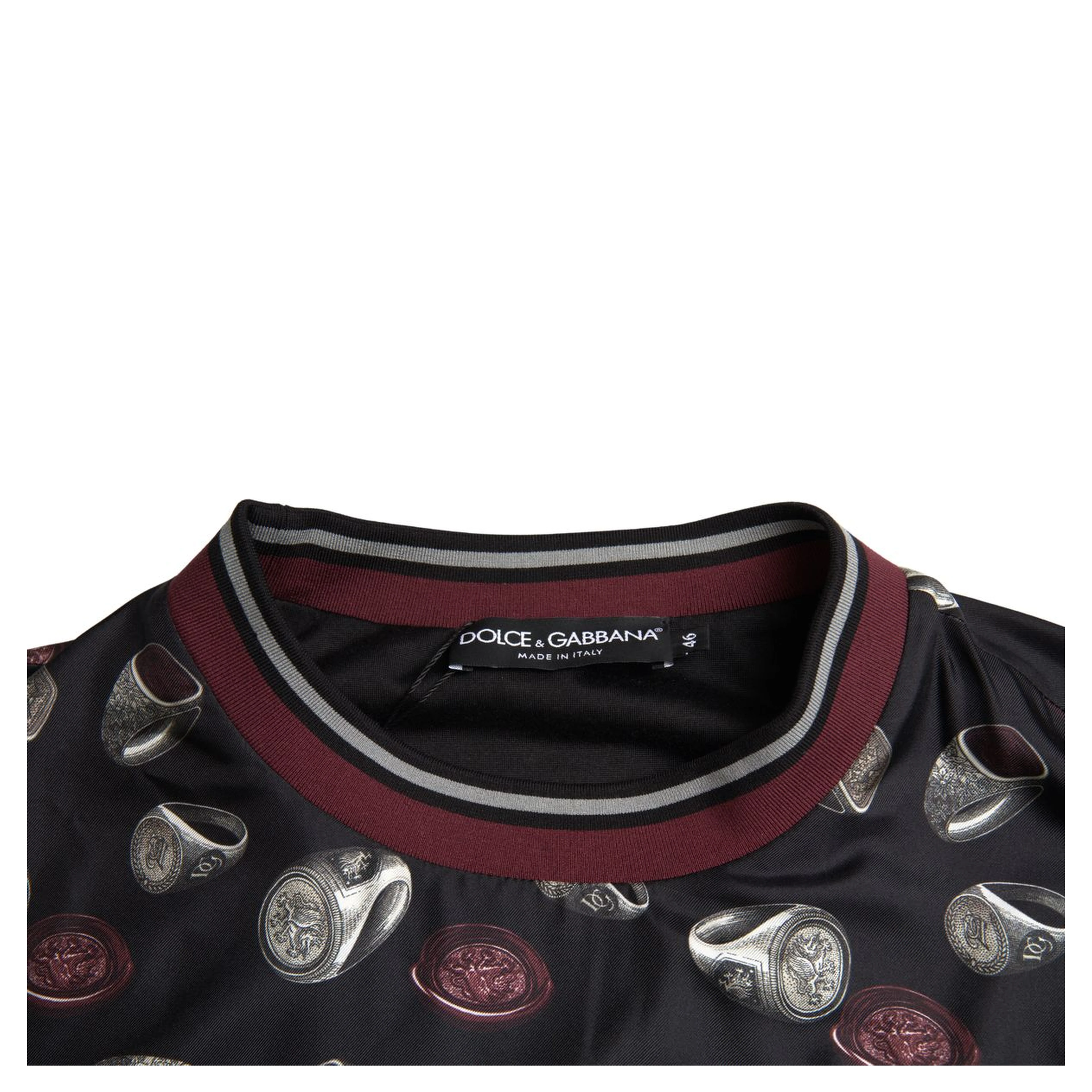 Black Ring Print Silk Crewneck Sweater