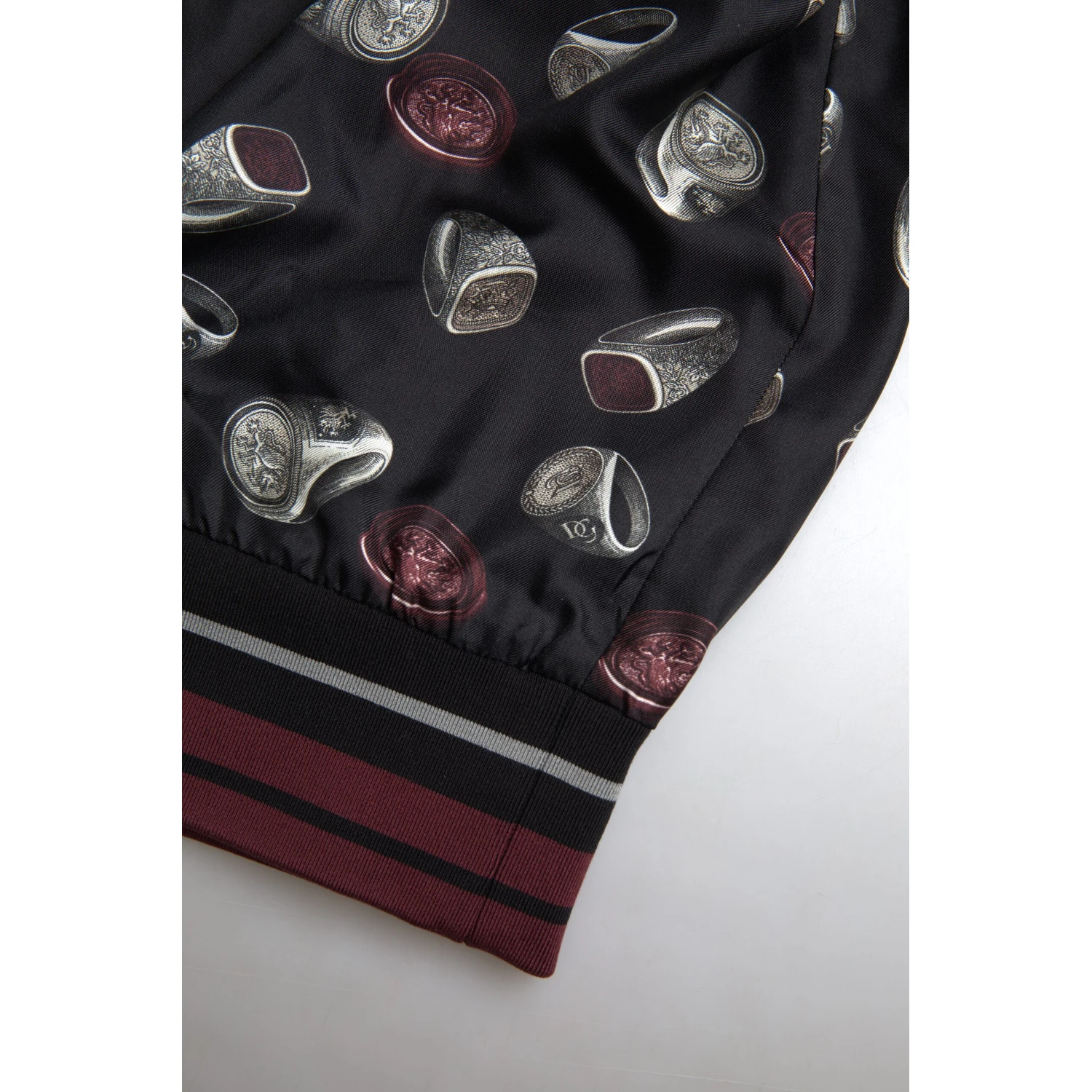 Black Ring Print Silk Crewneck Sweater