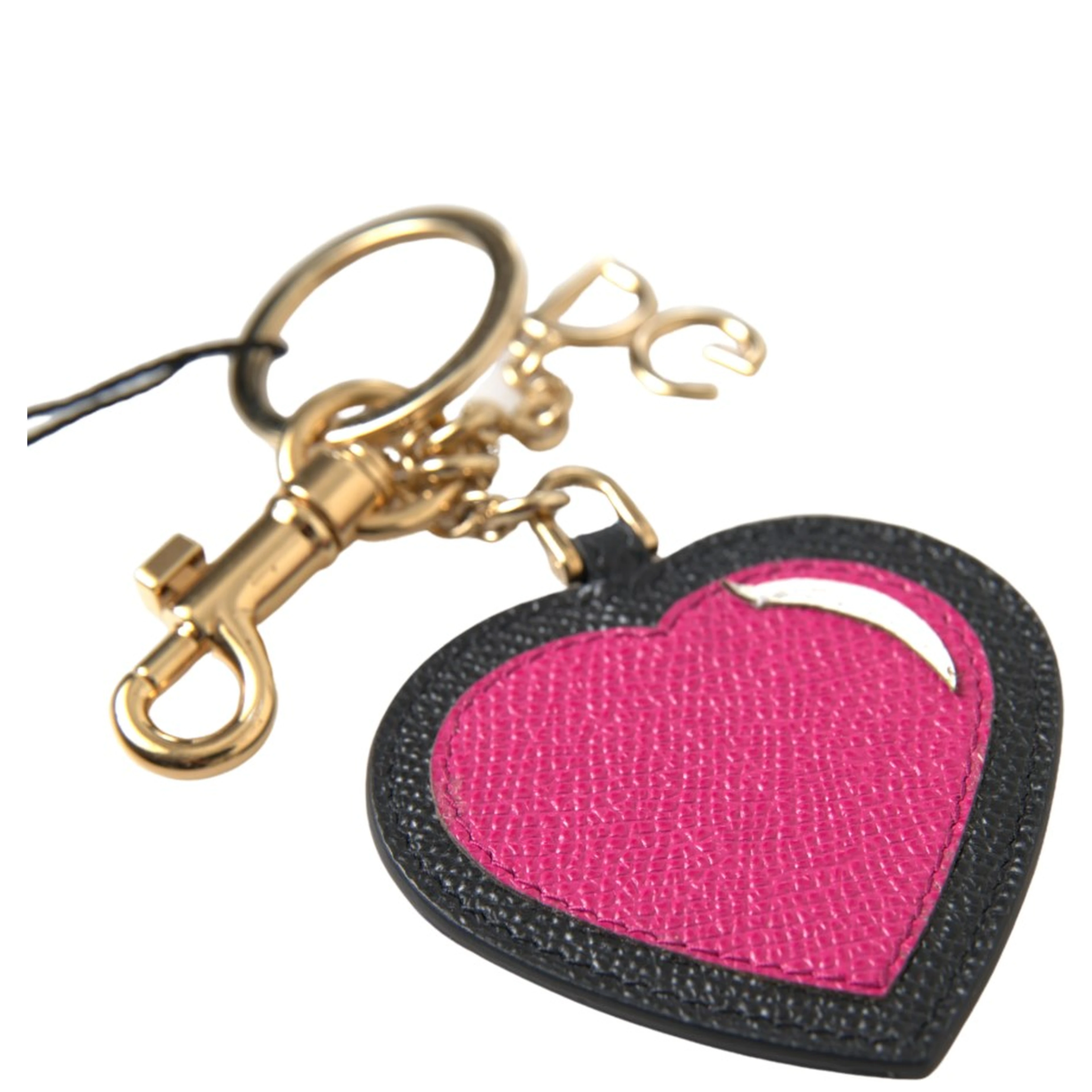 Black Fuchsia Heart Leather Gold Metal Keyring Keychain
