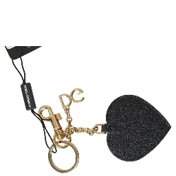Black Fuchsia Heart Leather Gold Metal Keyring Keychain