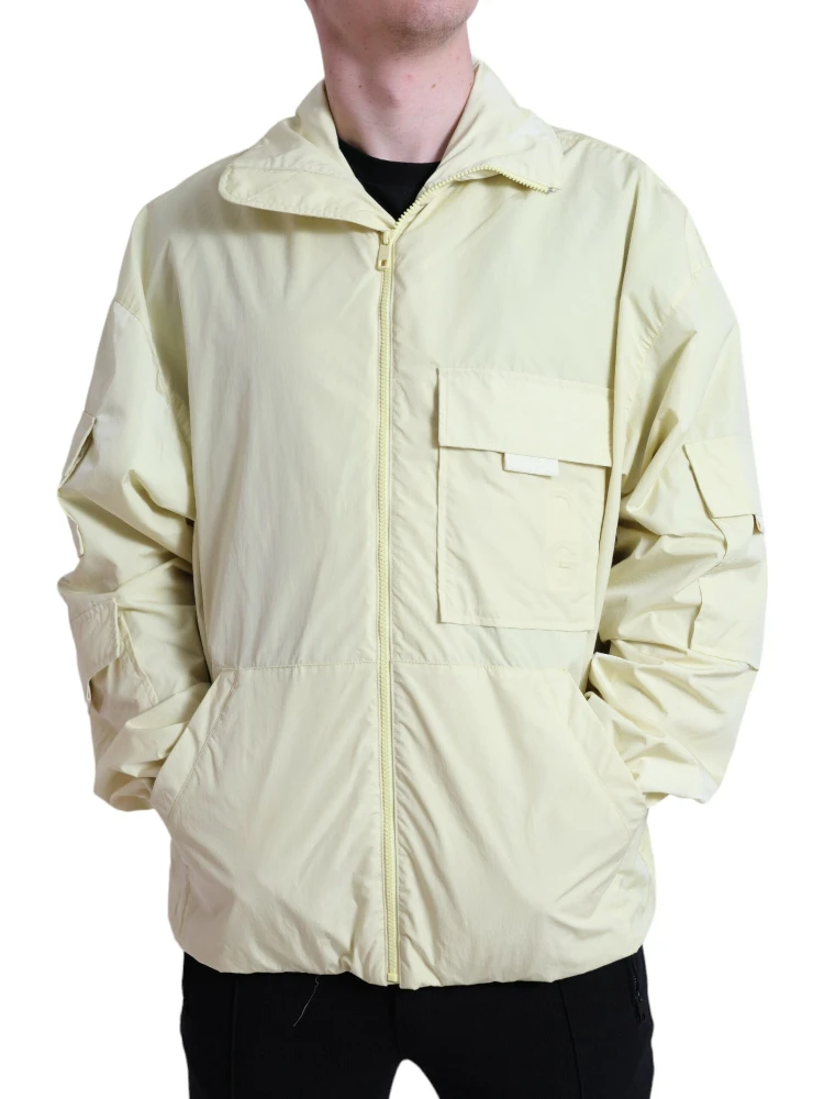 Yellow Nylon Collared Full Zip Parka Jacket