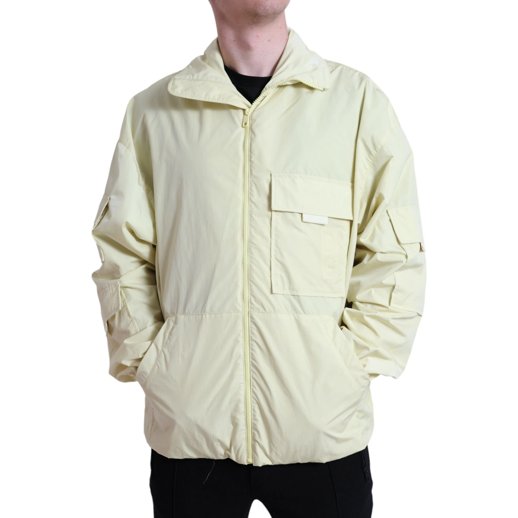 Yellow Nylon Collared Full Zip Parka Jacket