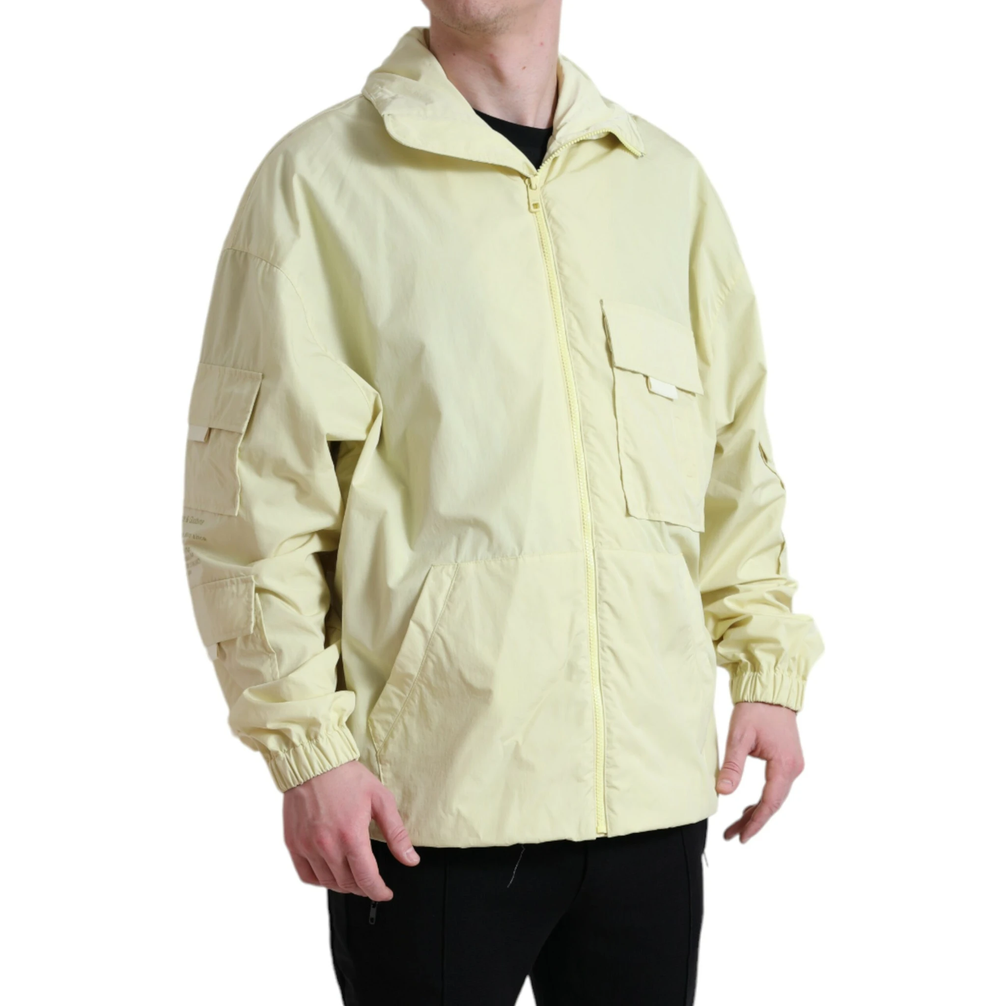 Yellow Nylon Collared Full Zip Parka Jacket