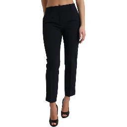 Blue Mid Waist Tapered Cropped Pants