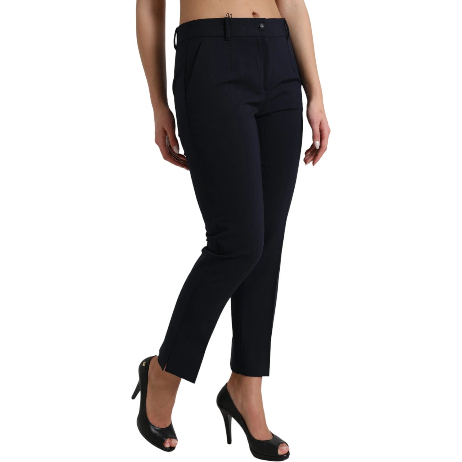 Blue Mid Waist Tapered Cropped Pants